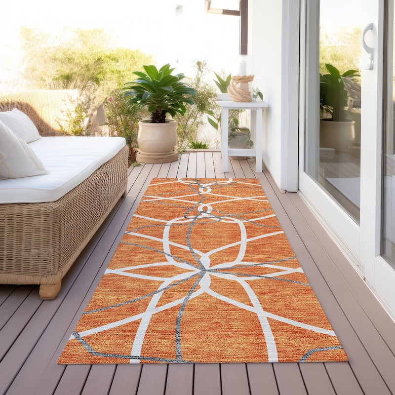 Machine Washable Indoor/ Outdoor Abstract Prism Chantille Rug - Orange - 2'3" x 7'6"
