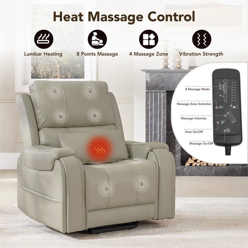 Spruce & Spring Leather Lift Recliner Chair for Elderly with Heat and Massage