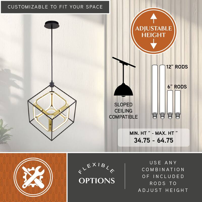 Anson 1L Integrated LED Geometric Matte Black and Gold Contemporary Pendant Light - 23.5-in W x 26-in H x 20.25-in D