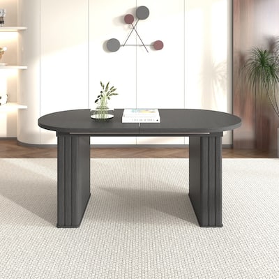Oval Kitchen Extendable Dining Table with Wooden Strip Base