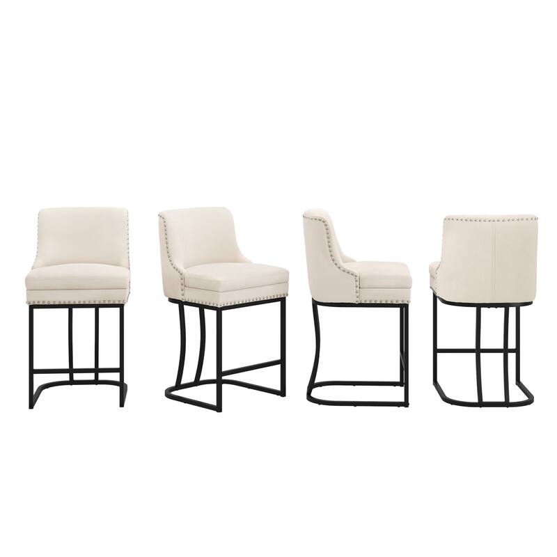 26" Modern Metal Barstools Set of 4 Upholstered Counter Height Bar stools with Back and 6" Thick Cushion for Kitchen Island