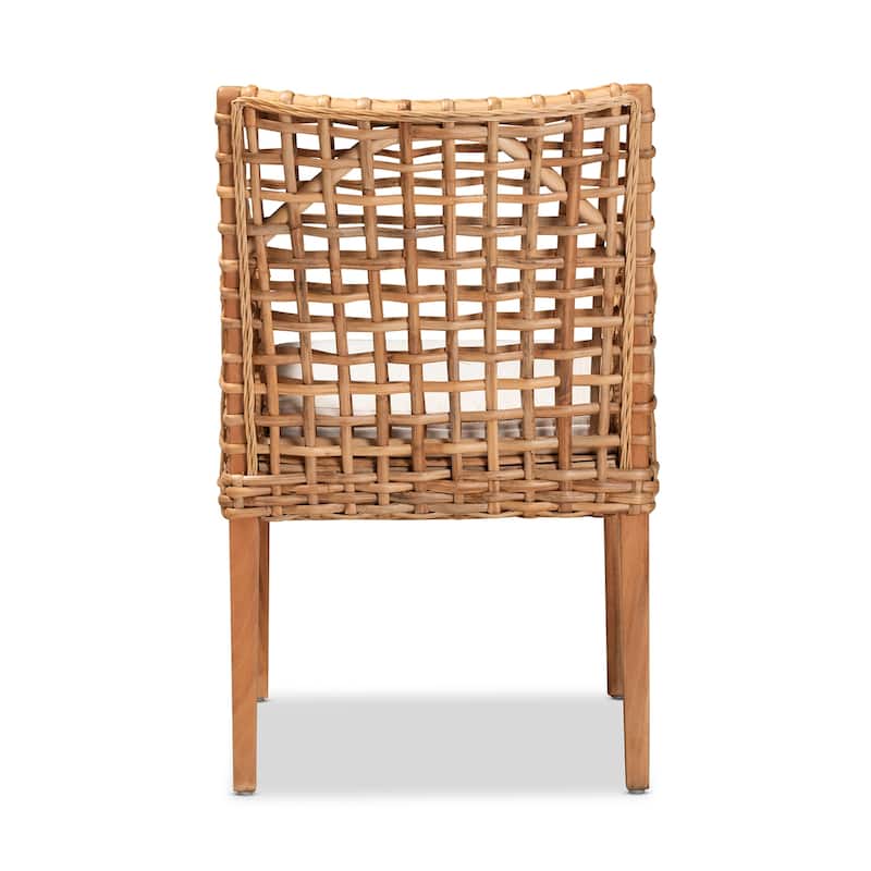 Rattan Dining Chair Wood Chair with Cushion - Natural Brown Finish Cozy Accent Chair for Kitchen or Dining Room