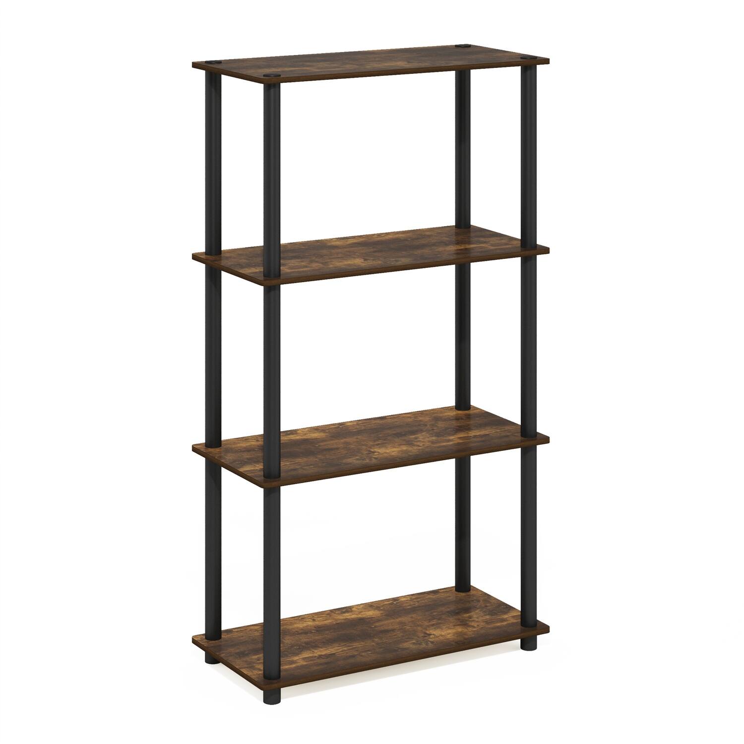4 Tiers Wood Household Shelving Unit in Pine/Black (23.6 in. W x 43.25 in. H x 11.6 in. D) - 23.6