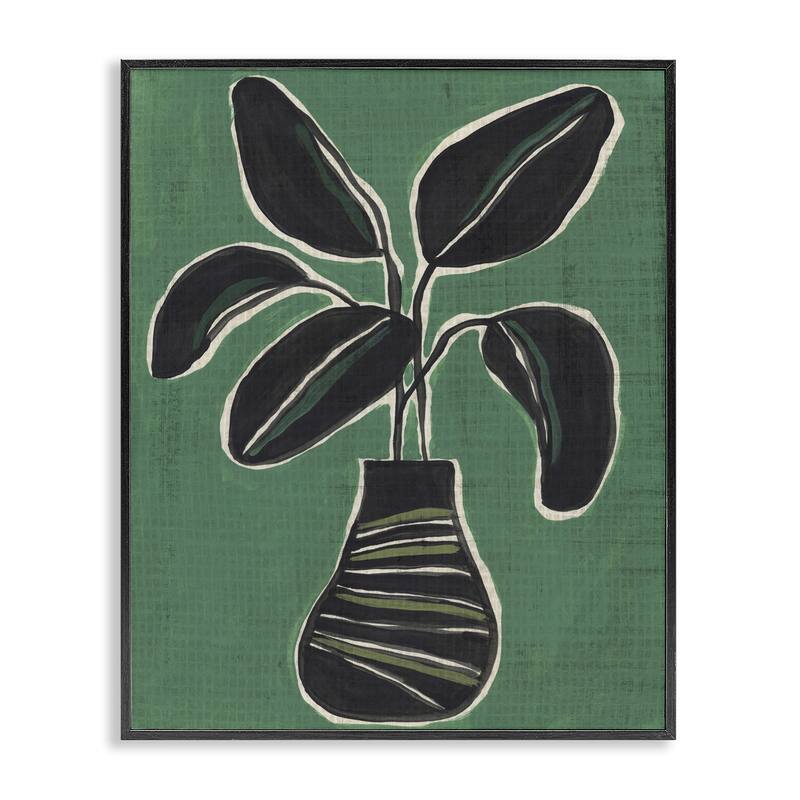 Stupell House Plant on Green Framed Giclee Art Design By June Erica Vess - 16 x 20 - Black