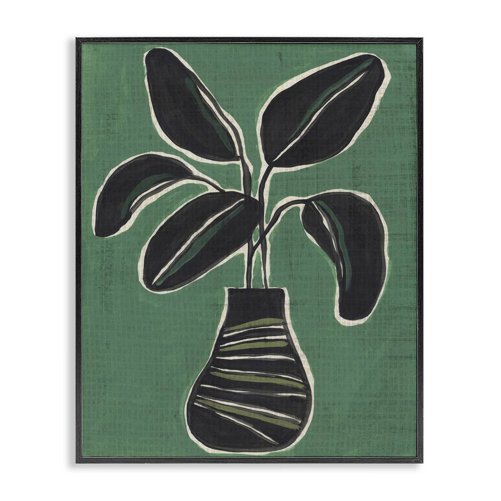 Stupell House Plant on Green Framed Giclee Art Design By June Erica Vess