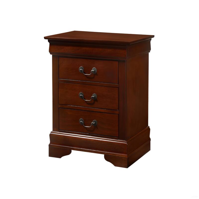 Cherry Wood Nightstand with Three Large Drawers and Warm Finish