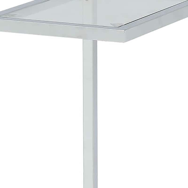 HomeRoots 26" Clear And White Glass And Steel Sled End Table - 25.25