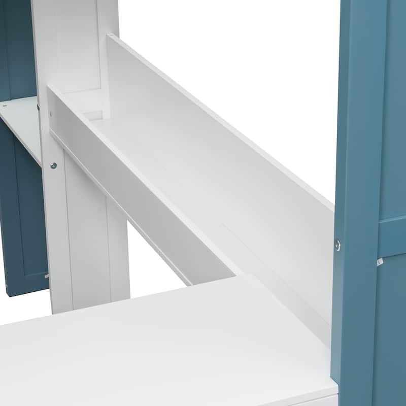 Full Size Wood Loft Bed With Built-In Storage Shelves,Clothes Rails And Desk