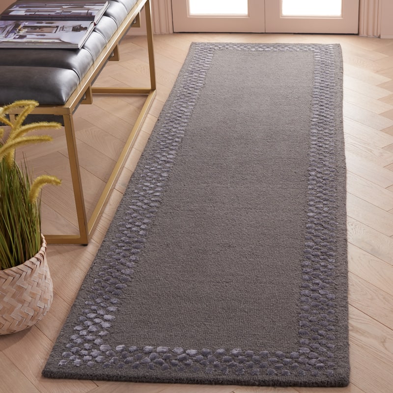 SAFAVIEH Handmade Glamour Printed Border Viscose Rug - 2'3" x 8' Runner - Dark Grey