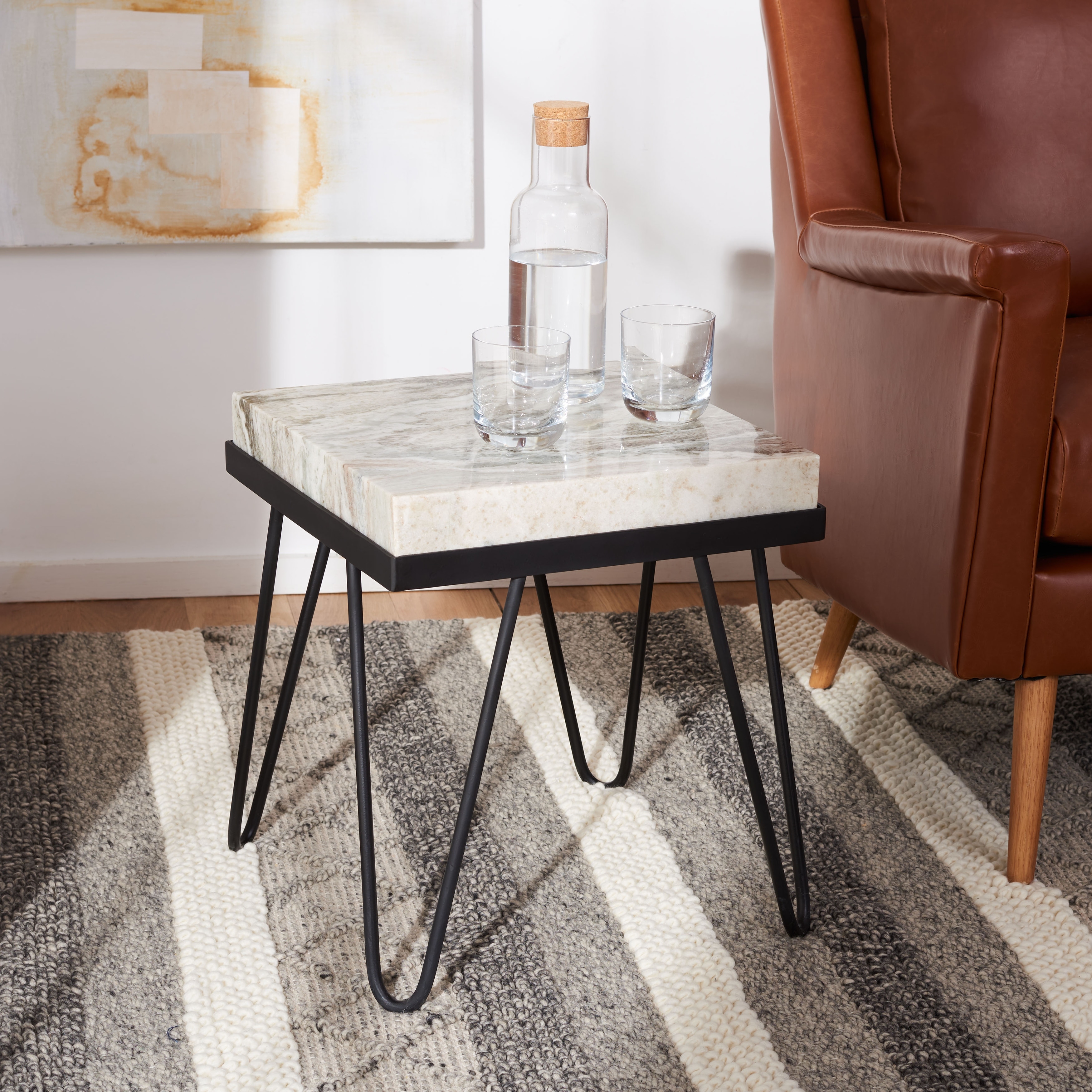 SAFAVIEH Mellie Industrial Marble Accent Table, Multi Grey Stone - 16Wx16Dx18H