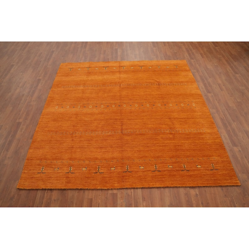 Hand Knotted Oriental 100% Wool Carpet Tribal Animal Pictorial Oranges & Rust Gabbeh Area Rug - 8' 0'' X 7' 11''