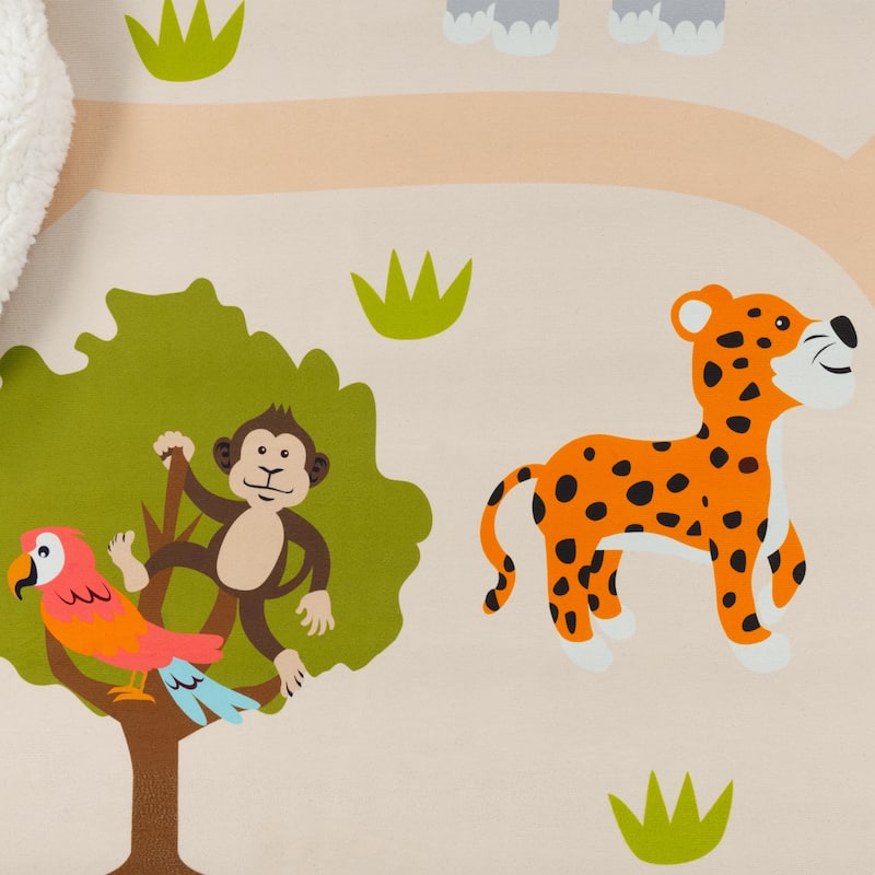 Kids Rug Wild Animals Play Mat in Beige Multicolor