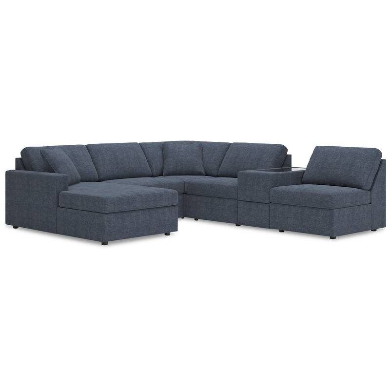 Signature Design by Ashley Modmax 6-Piece Sectional with Chaise and Storage Console - 140" W x 86" D x 36" H - Blue - Right Facing