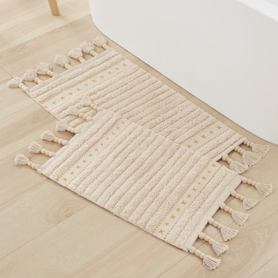 Lucky Brand Overtufted Cotton Fringe Boho Bathroom and Home Decor Bath Rugs