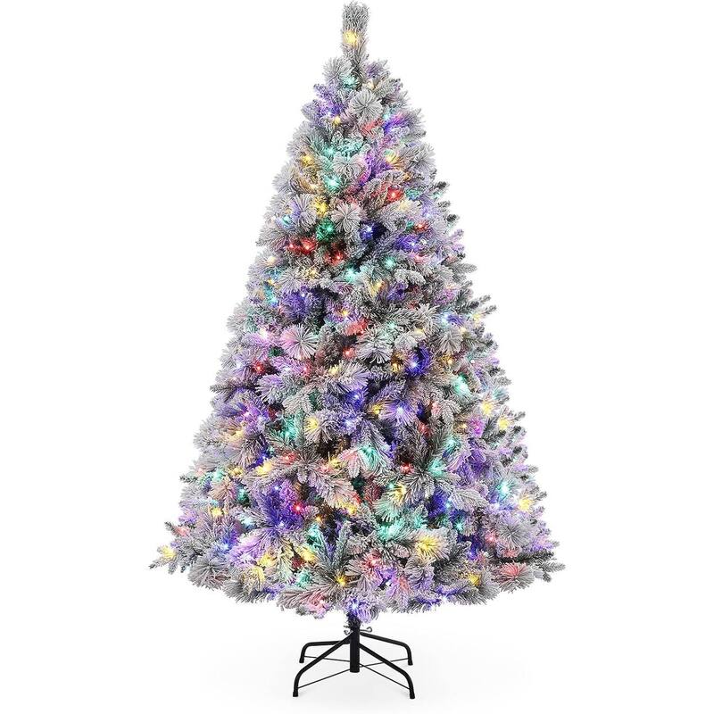 6 Ft Prelit Snow Flocked Artificial Christmas Tree with Lights for Decoration - 6FT - White