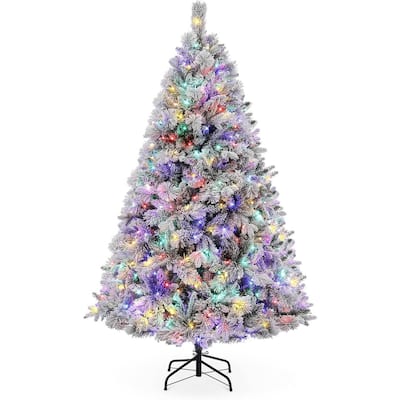 6 Ft Prelit Snow Flocked Artificial Christmas Tree with Lights for Decoration - 6FT
