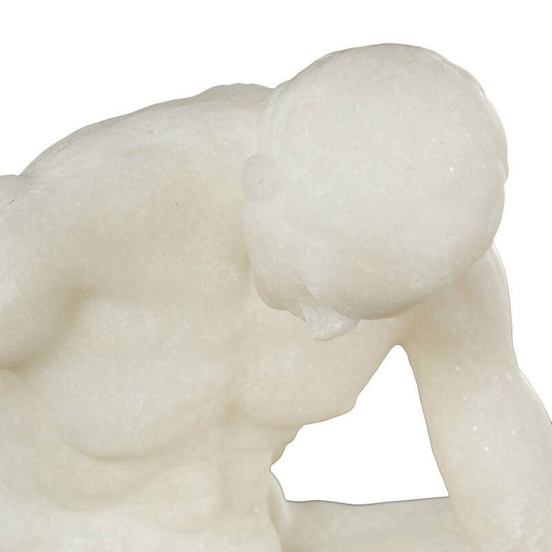 White Polystone Sitting People Decorative Sculpture with Shimmer