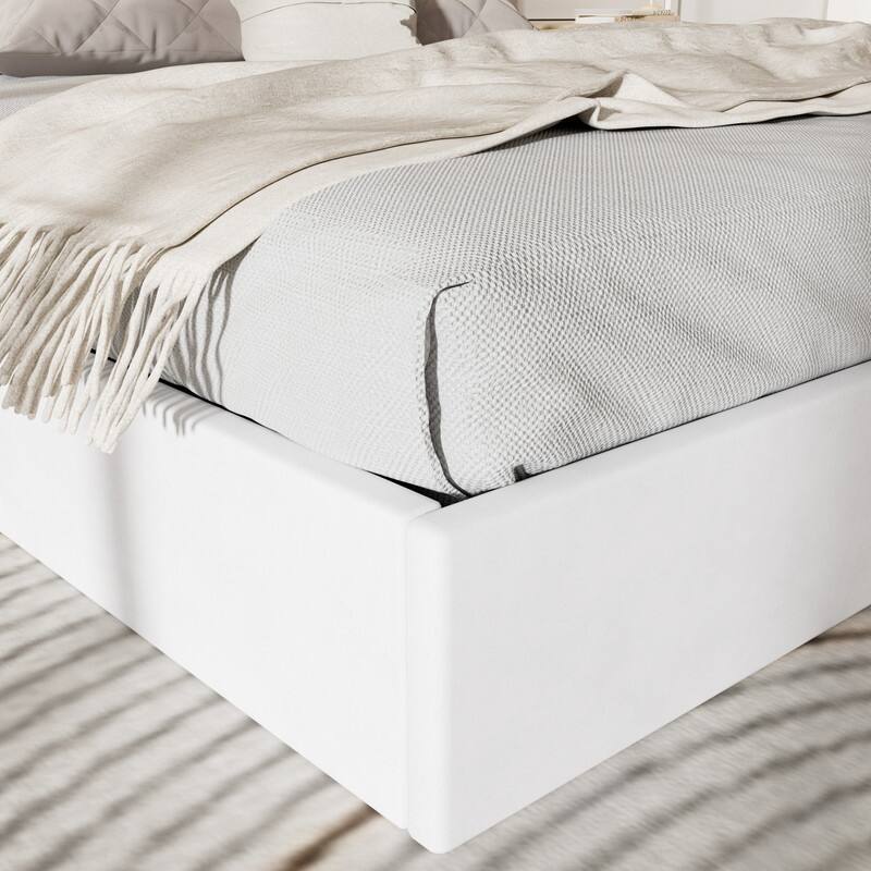 Plywood Frame Upholstered Platform Bed with Lift-up Storage Supported by Metal and Wooden Slats