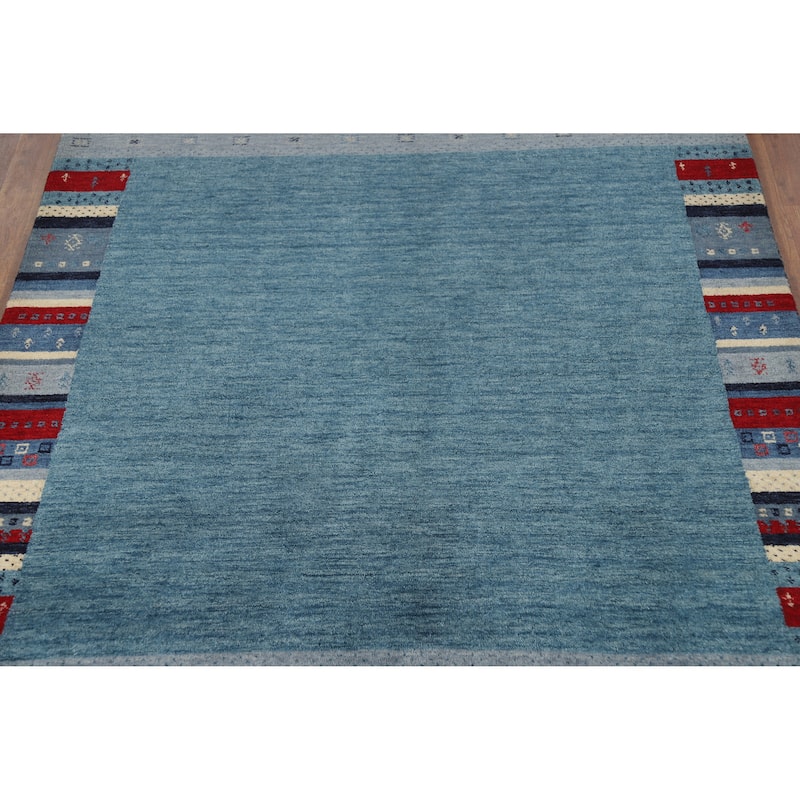 Blue Gabbeh Indian Area Rug Hand-Knotted Wool Carpet - 5'6" x 7'7"