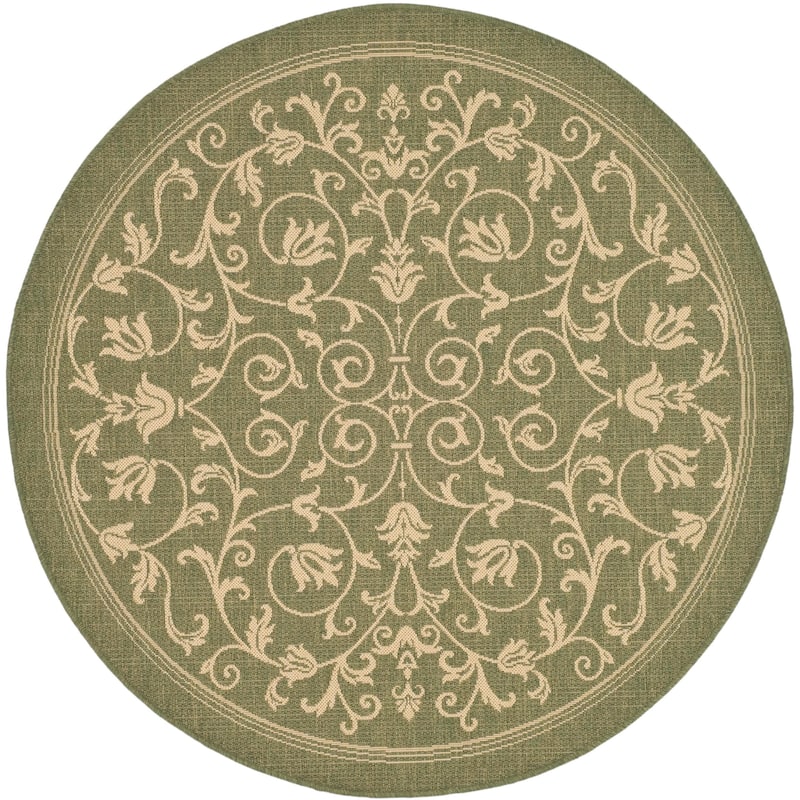 SAFAVIEH Courtyard Clarine Indoor/ Outdoor Waterproof Patio Backyard Rug - 6'7" Round - Natural/Olive