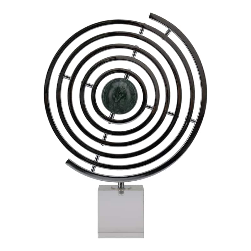 Metal Armillary Modern Geometric Sculpture Marble Base - 17" Blue - 13" x 3.5" x 17"