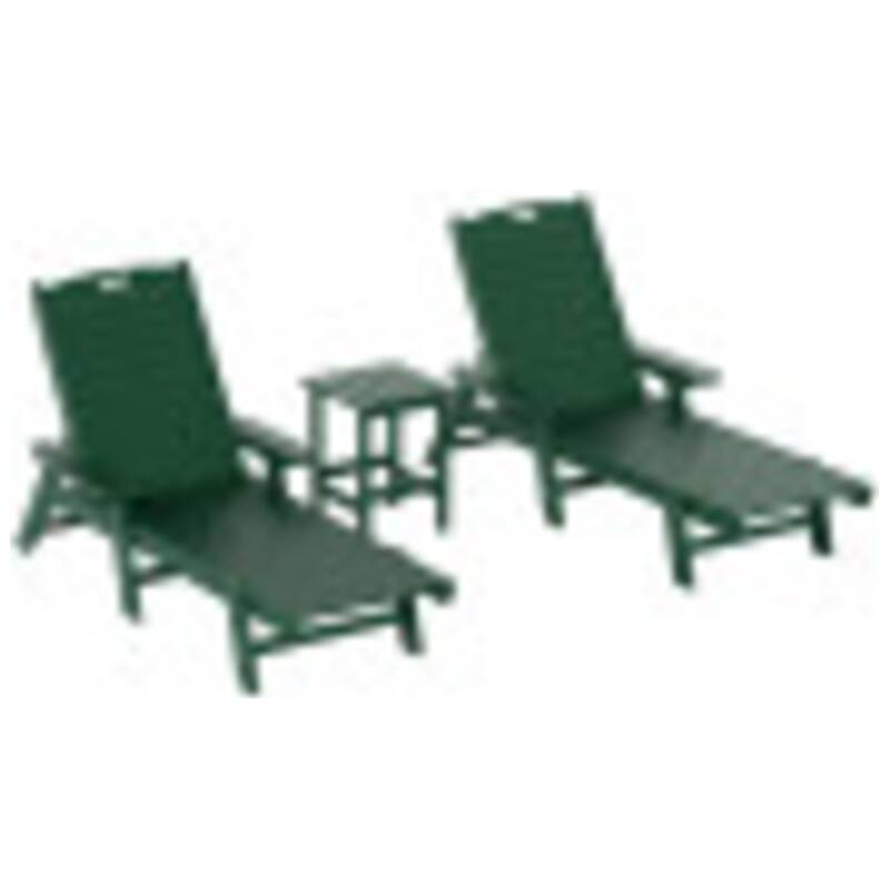 Laguna Hdpe All Weather Outdoor Patio Pool Reclining Chaise Lounges With Square Side Table (3-Piece Set) - Dark Green