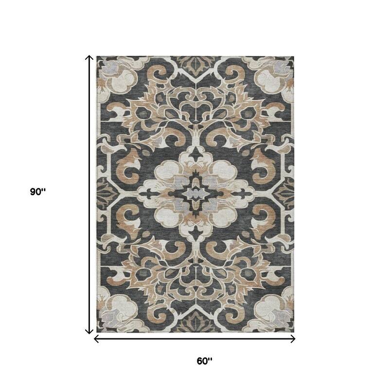 HomeRoots Damask Traditional Rectangle Outdoor Rug