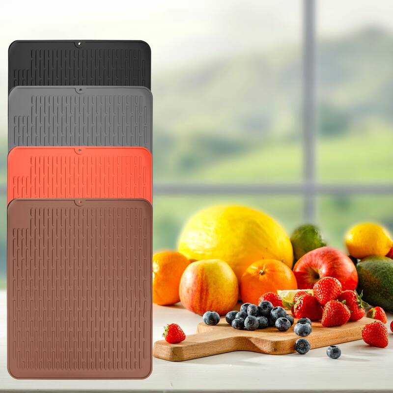 Silicone Dish Drying Mat Drainer Rack Holder Kitchen Pad Tray 45x40cm - 45 x 40 x 0.5cm