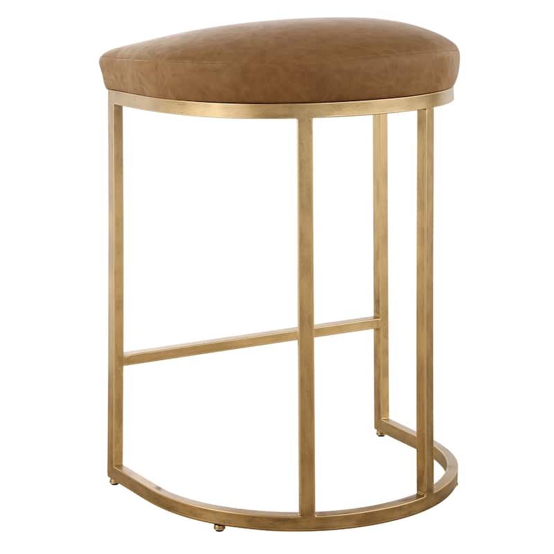Gold Half-moon Metal Base and Camel Cushion Counter Stool