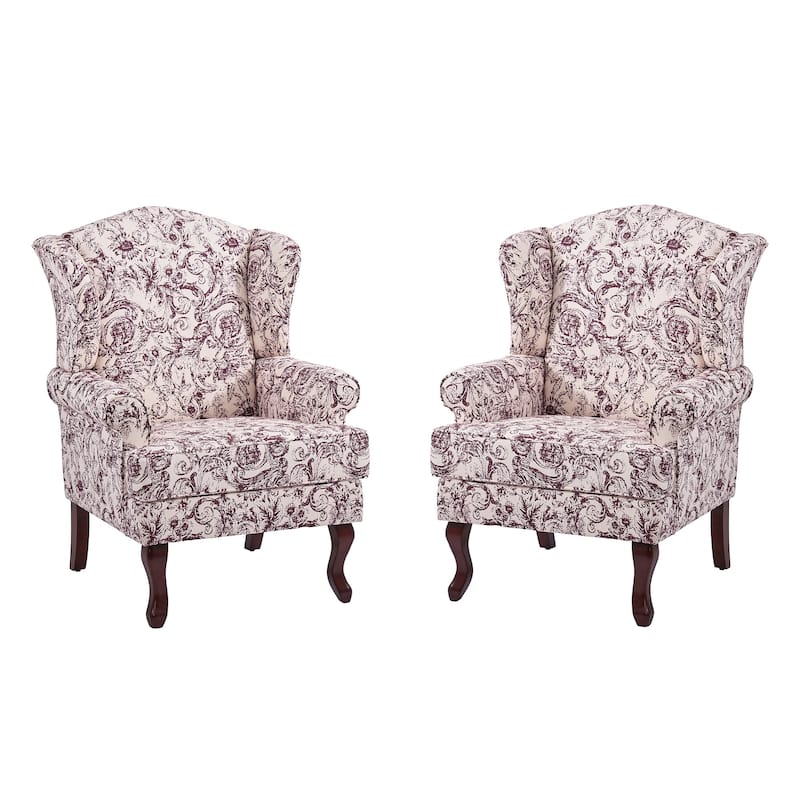 Elegant Living Room Wing Back Arm Chair Upholstered Accent Chair
