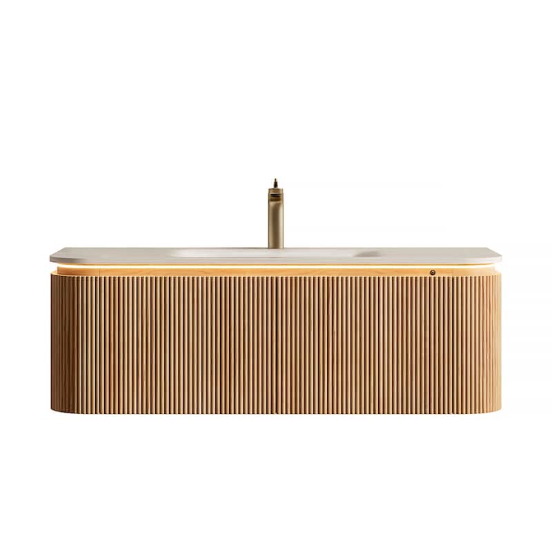 36"/48" Floating Bathroom Vanity with Sink, Sintered Stone Hot-Press Integrated Basin, LED Bathroom Vanity Cabinet