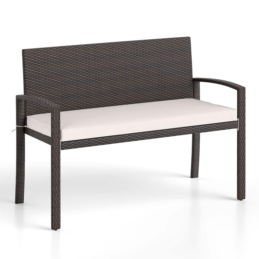 Gymax 2-Person Patio Loveseat w/ Removable Seat Cushion Metal Frame - Mix Brown + White