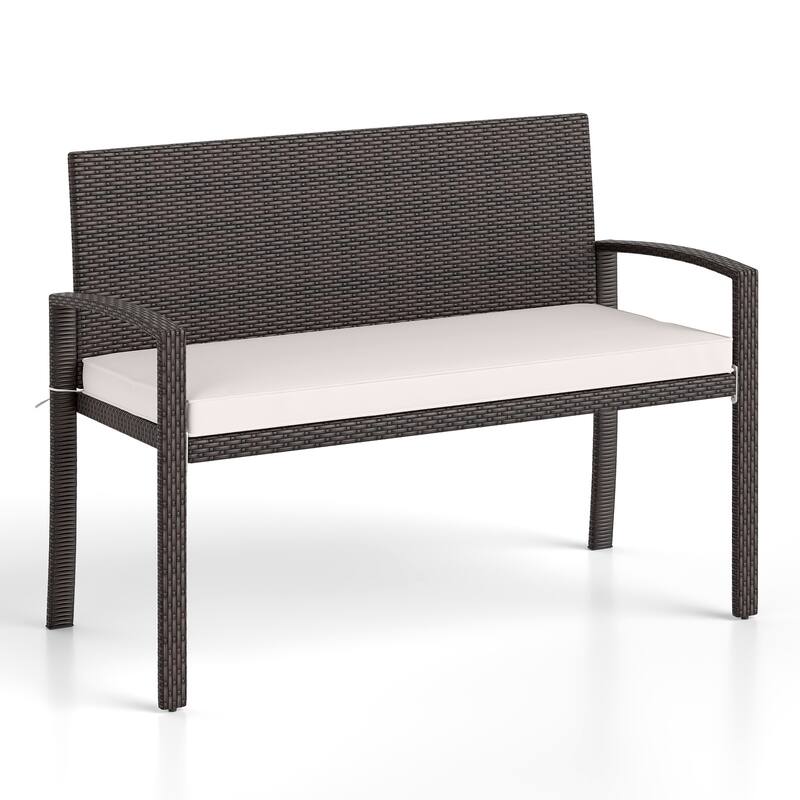 Mix Brown Rattan Metal 2-Seater Loveseat with Cushions and Zipper Covers - 22” L x 43” W x 33” H