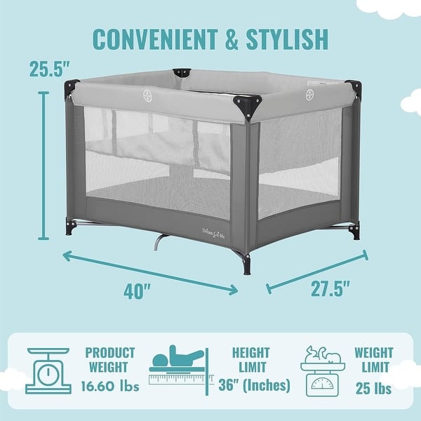 dimension image slide 3 of 4, Dream On Me Zazzy Portable Playard with Bassinet