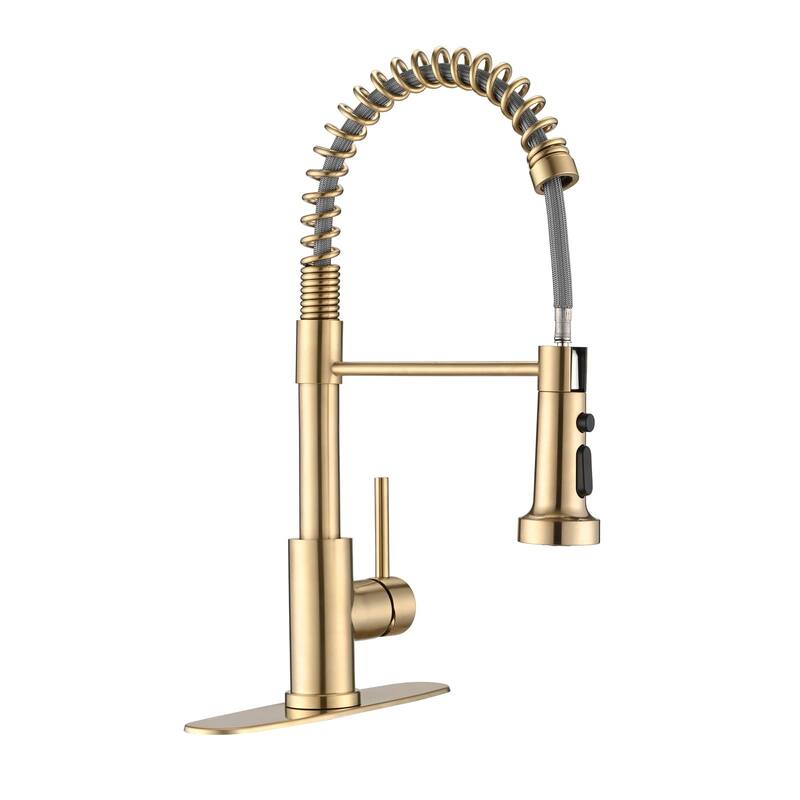 Commercial Kitchen Sink Faucet Brushed Gold Single Hole Kitchen Faucets With Pull Down Sprayer Stainless Steel Basin Laundry Tap