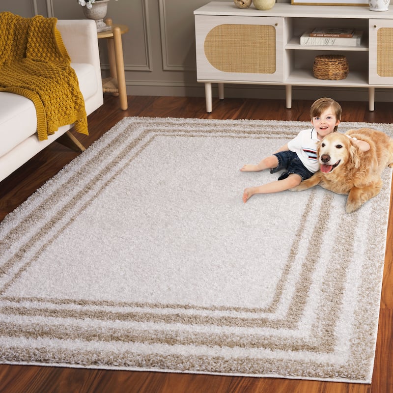 SAFAVIEH Border & Stripe Shag Rigoberta Modern 1.4-inch Thick - 2'2" x 8' Runner