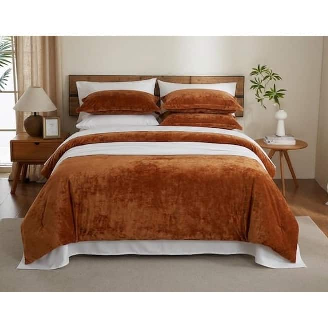 Luxury Velvet Comforter Set 9 pcs -Copper Orange