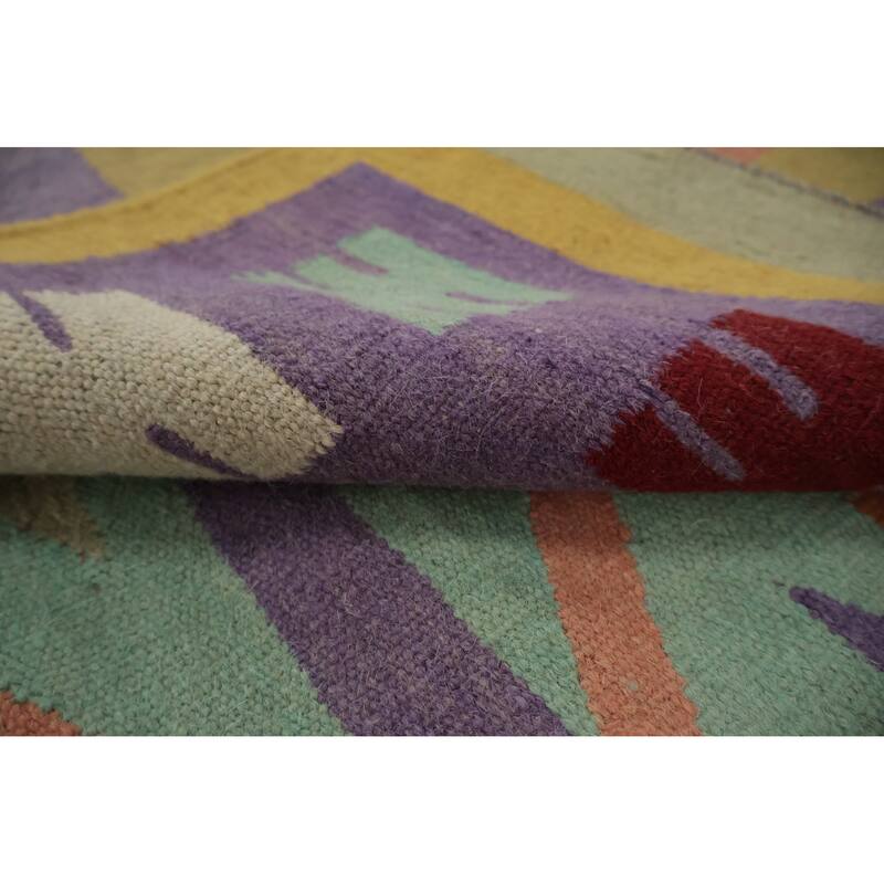 Hand Woven Oriental 100% Wool Carpet Southwestern Tribal Green Kilim Area Rug - 10' 7'' X 8' 5''