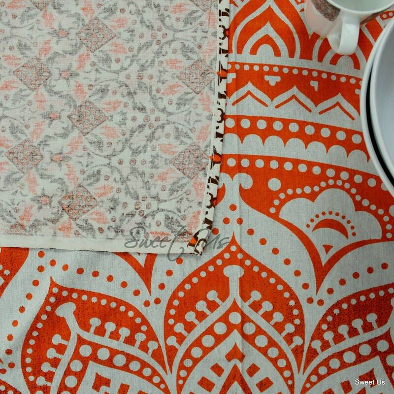 Cotton Stunning Tie Dye Floral Tablecloth Rectangle - 60 x 98 in