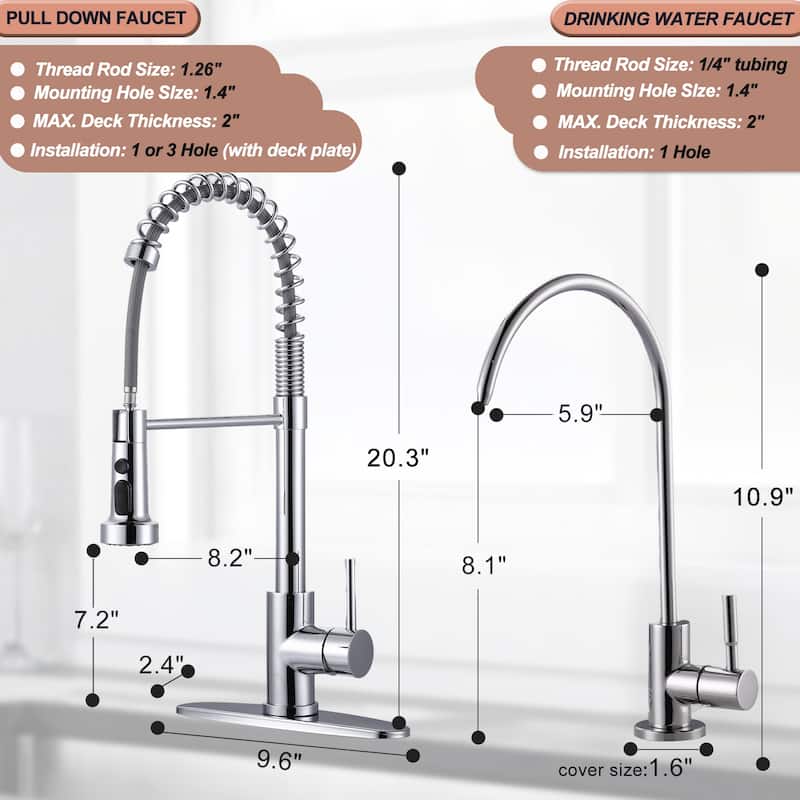 WOWOW Three Function Pull Down Kitchen Faucet with Drinking Water Faucet
