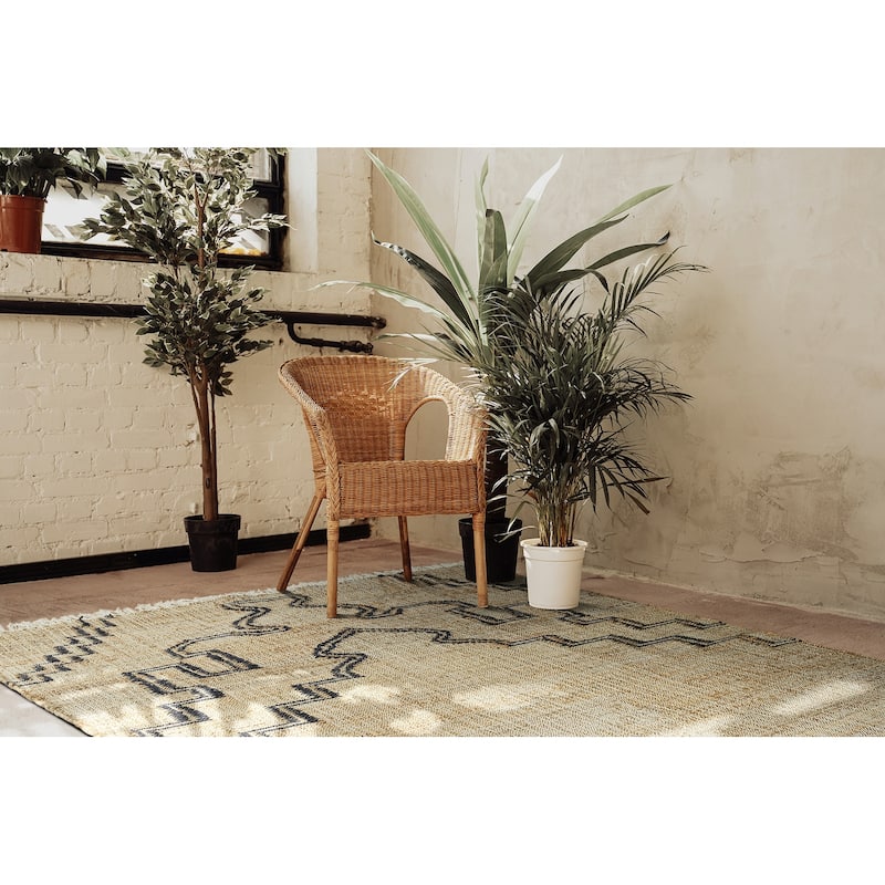 Natural Jute Black Hand-Made Indoor Area Rug