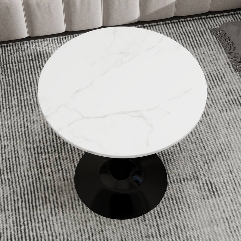 27.6-Inch Mid-Century Modern Style Dining Table, Accommodates 2-4 People, Featuring A Round White-Veined Marble Tabletop