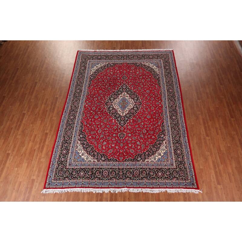 Traditional / Floral Red Kashan Turkish Rug Machine-Made Carpet - 9'7" x 12'11"