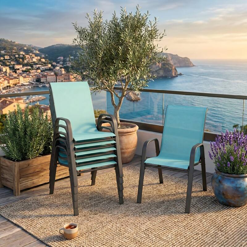 6-Piece Outdoor Dining Chairs Set, Wide Ergonomic Seat, 350lbs Capacity, Waterproof & Rust-Resistant Teslin Fabric Metal Frame