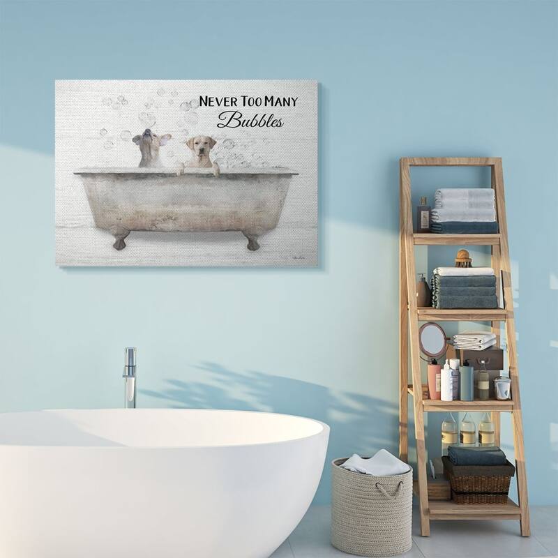 Stupell Never Too Many Bubbles Quote Family Pet Dog Bath Canvas Wall Art - Beige