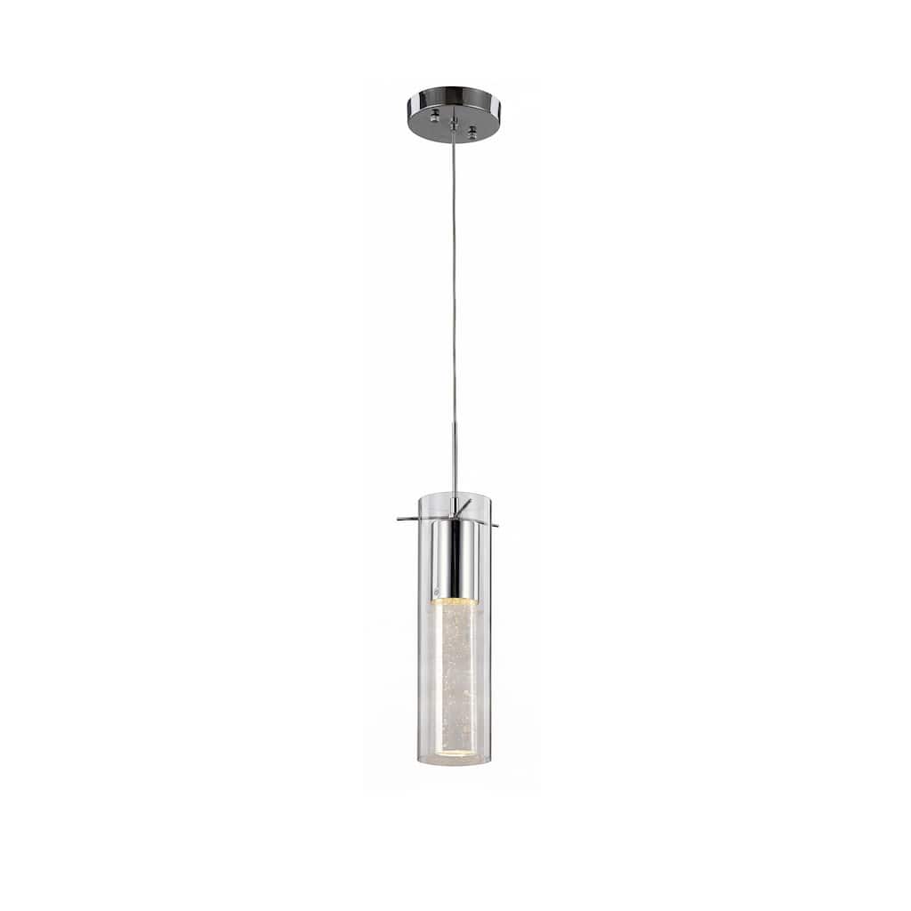 1-Light Chrome Pendant With A Glass Bubble Rod And Shade