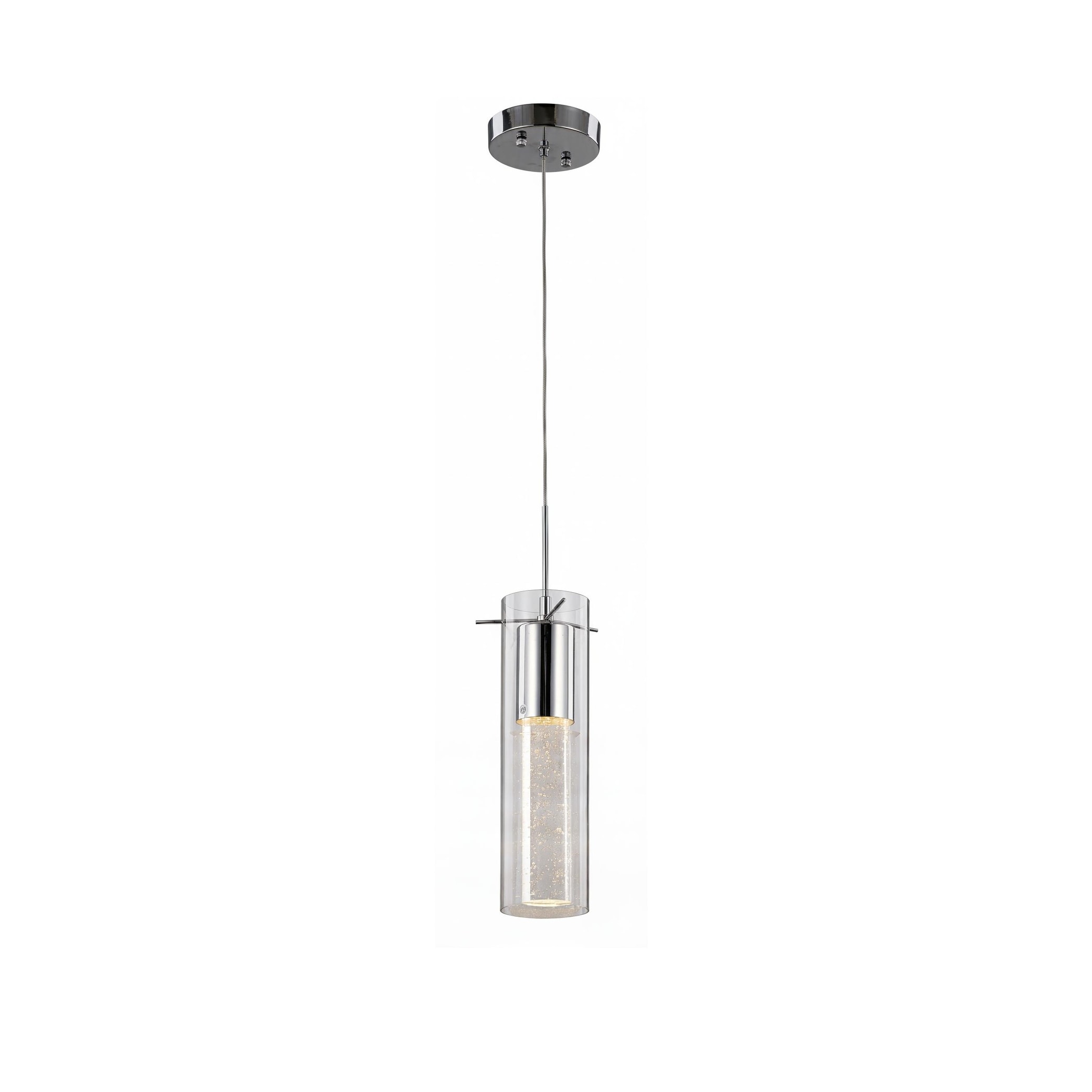 Transitional 1-Light Chrome Pendant With A Glass Bubble Rod And Shade