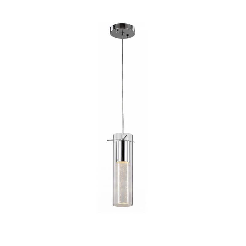 1-Light Chrome Pendant With A Glass Bubble Rod And Shade