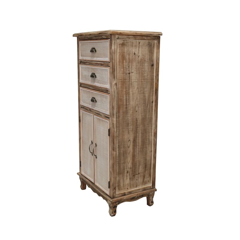 Rustic Wooden Storage Cabinet with Decorative Cutout Door & 3 Drawers, Tall Narrow Organizer for Living Room, Bedroom
