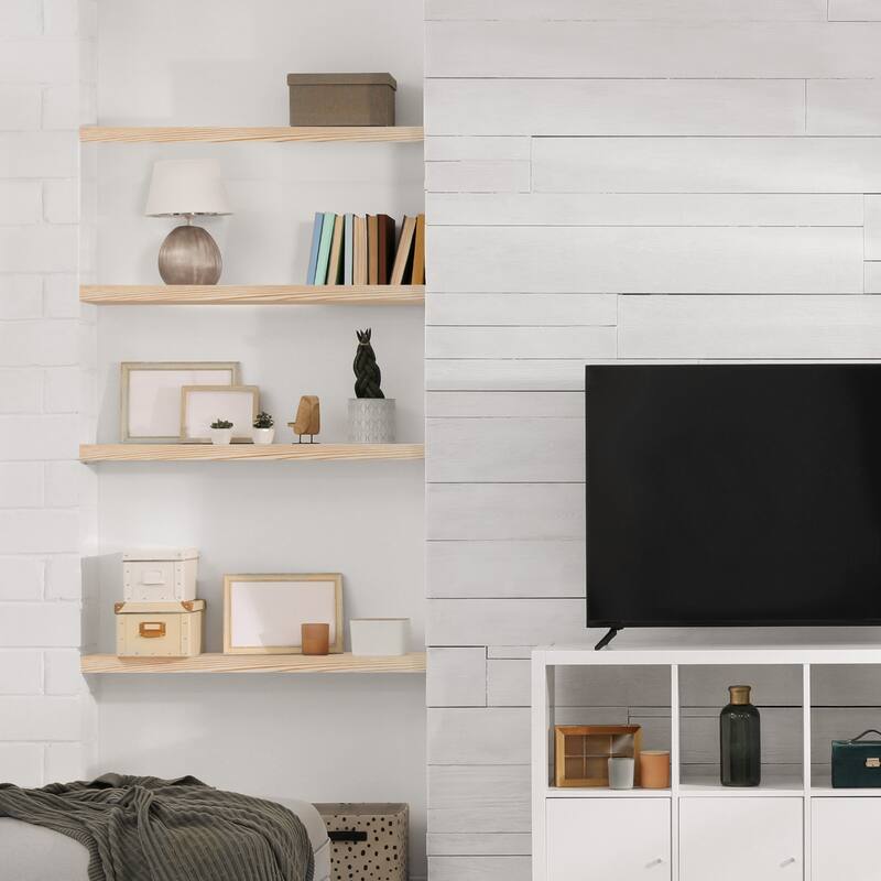 Solid Wood Floating Shelves for Wall - Compact Wooden Wall-Mounted Shelves (16”, Set of 2) - 5.5” L X 16"W X 1.2” H